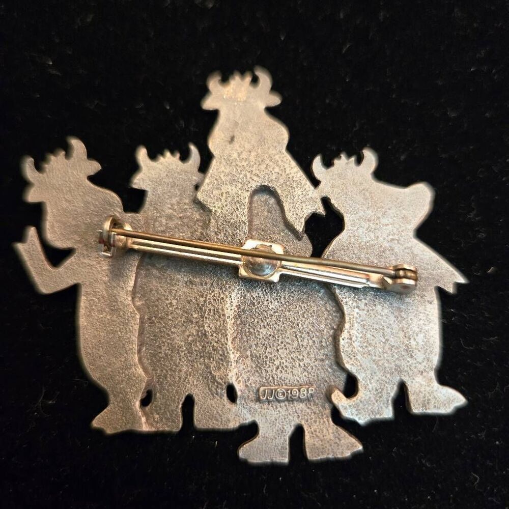 Signed JJ 1988 5 Laughing Cows Pin Brooch Pewter - Picture 2 of 5